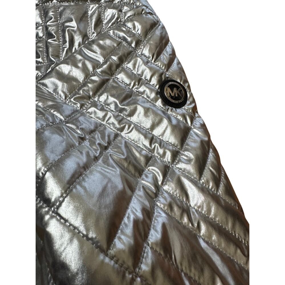 Michael Kors Silver Metallic Quilted Hooded Coat Jacket Small NWT Ciré Puffer - Picture 11 of 15
